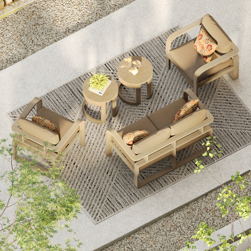 Devin 4 Person Seating Group with Sunbrella Cushions Birch Lane Frame Color Cushion Color Antique White Frame Brown Sunbrella Cushion